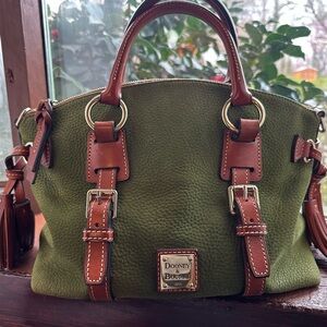 Dooney & Bourke Olive Green Satchel with Brown Trim